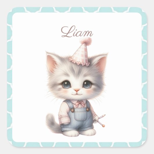 「愛らしいニャーニフィセント」ステッカーまたはギフトラベル! スクエアシール (正面)