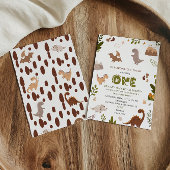 愛らしいニュートラルジャングル恐竜1歳の誕生日 招待状