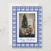 愛らしいネイビーブルーのチェック柄 | クリスマス家族写真 シーズンカード (正面)