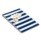 愛らしいネイビーブルーストライプス,マグノリアパーソナライズされた, ノートブック (右側)