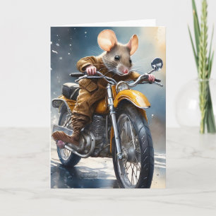 愛らしいネズミがバイクに乗っている カード