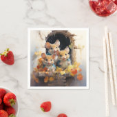 愛らしいネズミ紅葉、外を見るウィンドウ スタンダードカクテルナプキン (インサイチュ)