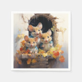 愛らしいネズミ紅葉、外を見るウィンドウ スタンダードカクテルナプキン (正面)