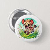 愛らしいハイエナが畑を飛び回っている 缶バッジ (正面&裏面)