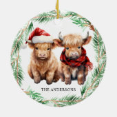 愛らしいハイランドカウカーフファームメリークリスマス セラミックオーナメント (裏面)