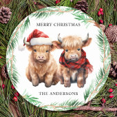 愛らしいハイランドカウカーフファームメリークリスマス ラウンドシール