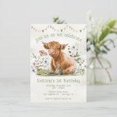 愛らしいハイランド・カウの1歳誕生日パーティー 招待状 (スタンド正面)