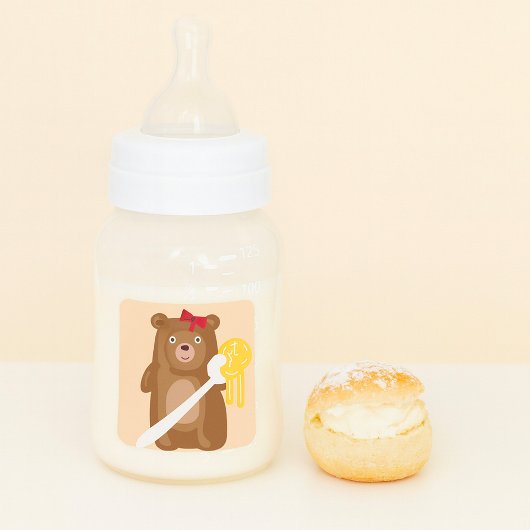 愛らしいハチミツクマにスプーンと赤い弓 スクエアシール