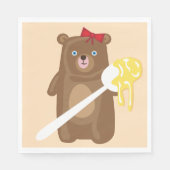 愛らしいハチミツクマにスプーンと赤い弓 スタンダードランチョンナプキン (正面)
