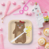 愛らしいハチミツクマにスプーンと赤い弓 ペーパープレート (パーティー)