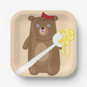愛らしいハチミツクマにスプーンと赤い弓 ペーパープレート (正面)