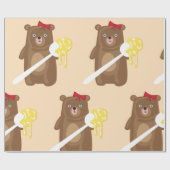 愛らしいハチミツクマにスプーンと赤い弓 ラッピングペーパー (フラット)