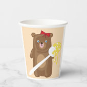 愛らしいハチミツクマにスプーンと赤い弓 紙コップ (正面)