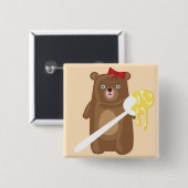 愛らしいハチミツクマにスプーンと赤い弓 缶バッジ (正面&裏面)