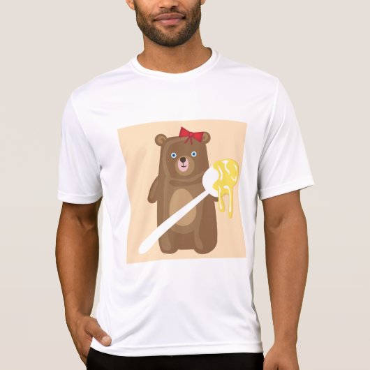 愛らしいハチミツクマにスプーンと赤い弓 Tシャツ (正面)