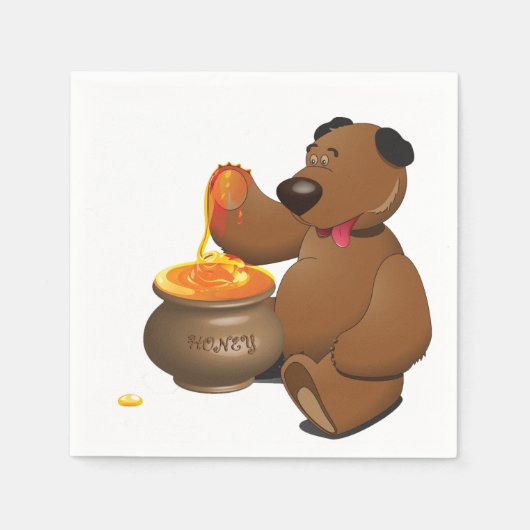 愛らしいハチミツ愛のクマとハチミツポット スタンダードカクテルナプキン (正面)