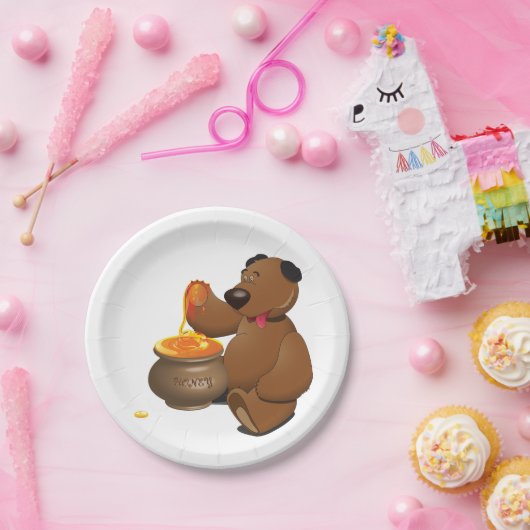 愛らしいハチミツ愛のクマとハチミツポット ペーパープレート (パーティー)