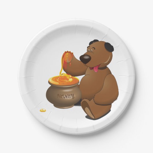 愛らしいハチミツ愛のクマとハチミツポット ペーパープレート (正面)