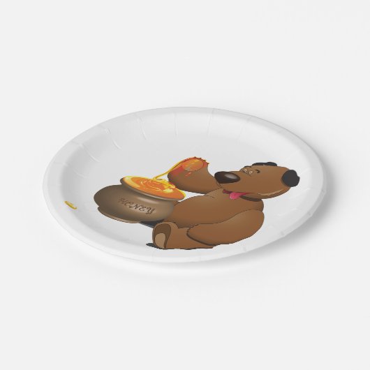 愛らしいハチミツ愛のクマとハチミツポット ペーパープレート (アングル)