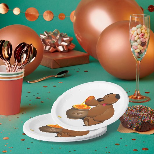 愛らしいハチミツ愛のクマとハチミツポット ペーパープレート