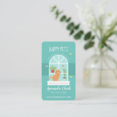 愛らしいハッピーキャット上の窓敷居ペット座って 名刺 (スタンド正面)