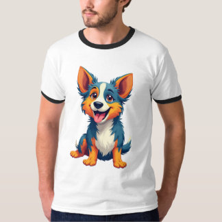 愛らしいハッピードッググラフィックティーよくはしゃぐ- Puppy Art Tシャツ