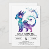 愛らしいハッピードラゴンデジタルガールバースデー 招待状 (正面/裏面)