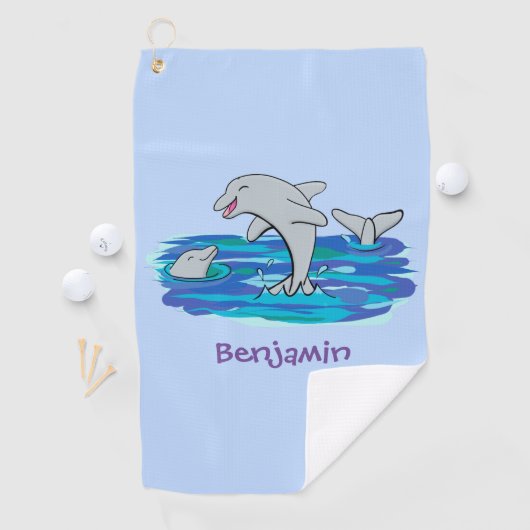愛らしいハッピードルフィンズアニメイラストレーション ゴルフタオル (インサイチュ)