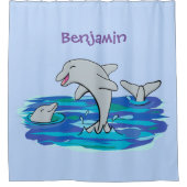 愛らしいハッピードルフィンズアニメイラストレーション シャワーカーテン (正面)