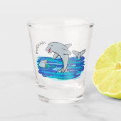 愛らしいハッピードルフィンズアニメイラストレーション ショットグラス (正面)