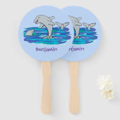 愛らしいハッピードルフィンズアニメイラストレーション ハンドファン (正面&裏面)