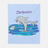 愛らしいハッピードルフィンズアニメイラストレーション フリースブランケット (正面)
