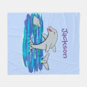 愛らしいハッピードルフィンズアニメイラストレーション フリースブランケット (正面(横))