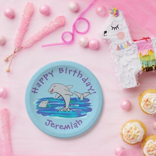 愛らしいハッピードルフィンズアニメイラストレーション ペーパープレート (パーティー)