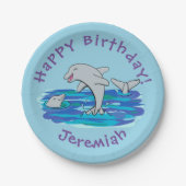 愛らしいハッピードルフィンズアニメイラストレーション ペーパープレート (正面)