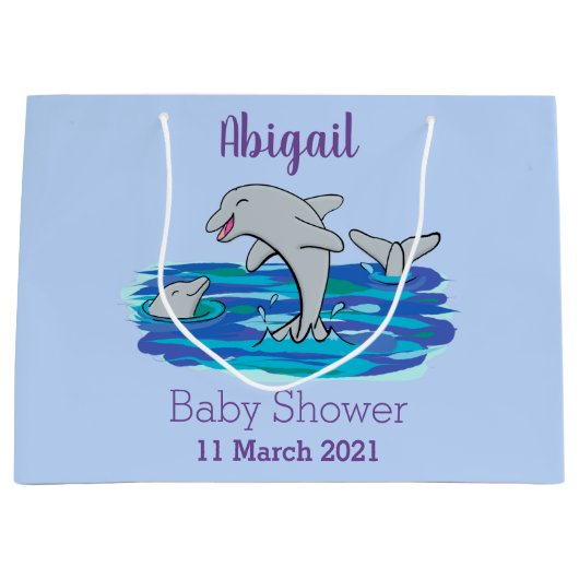 愛らしいハッピードルフィンズアニメイラストレーション ラージペーパーバッグ (正面)