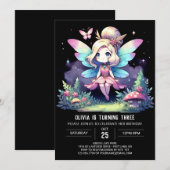 愛らしいハッピーフェアリー誕生日 招待状 (正面/裏面)