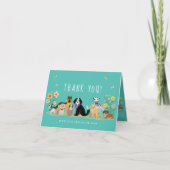 愛らしいハッピーペットファミリーペットケア、グルーミングティール(緑がかった色) サンキューカード (正面)