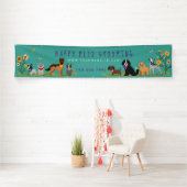 愛らしいハッピーペットファミリーペットケア、グルーミングティール(緑がかった色) 横断幕 (インサイチュ)