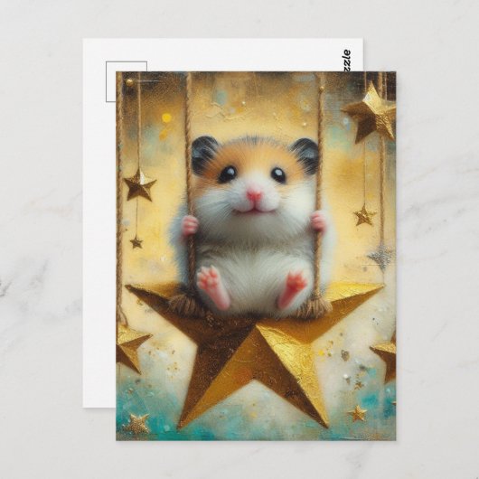 愛らしいハムスターのスイングを金ゴールドスタースイング ポストカード (正面/裏面)