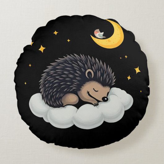 愛らしいハリネズミが雲の上で眠る ラウンドクッション (正面)