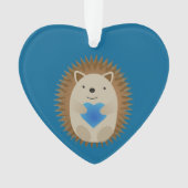 愛らしいハリネズミが青いハート オーナメント (正面)
