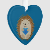 愛らしいハリネズミが青いハート オーナメント (正面)