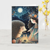 愛らしいハリネズミと子供のおとぎ話のすべての行事 カード (黄色い花)