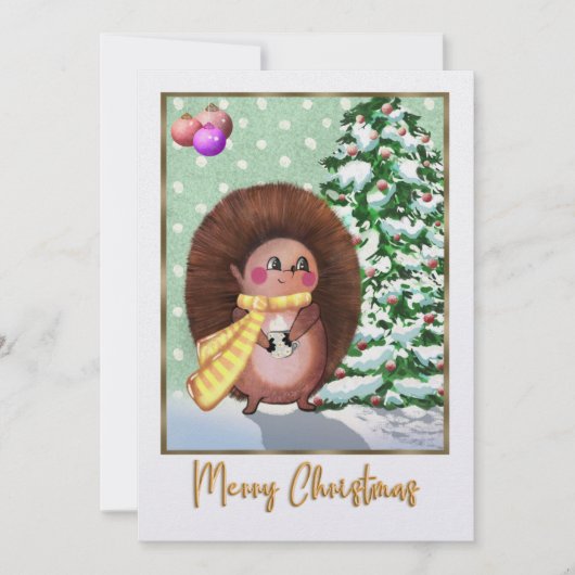 愛らしいハリネズミのクリスマスカード |フェスティバルとエール シーズンカード (正面)