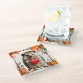 愛らしいハリネズミ三徳 ガラスコースター (アングル)