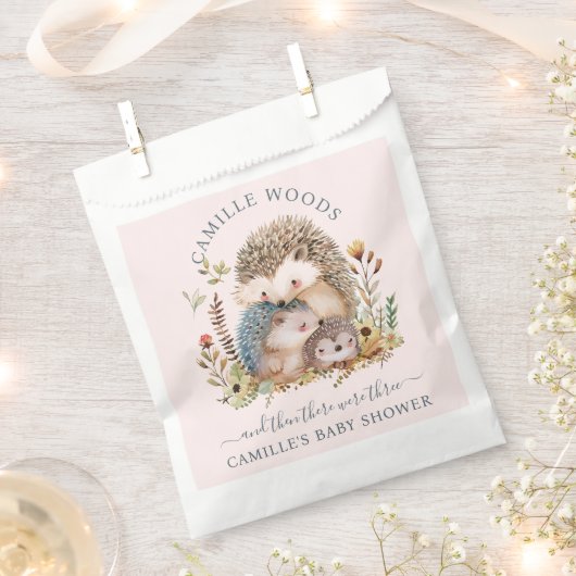 愛らしいハリネズミ家族ピンクの赤ちゃんシャワー フェイバーバッグ (クリップ留めされた状態)