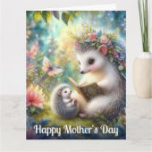 愛らしいハリネズミ母とベビー母の日 カード (正面)