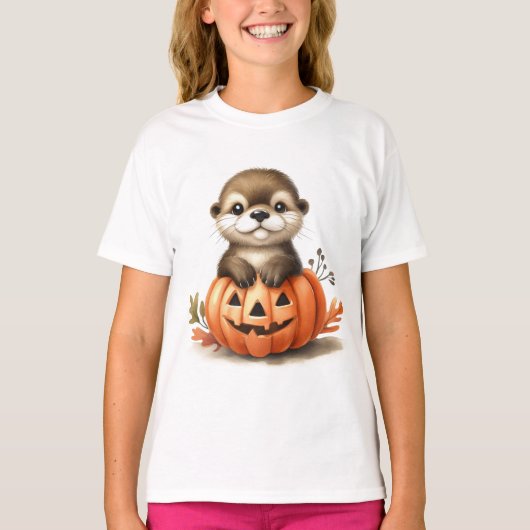 愛らしいハロウィンのカワウソ Tシャツ (正面)