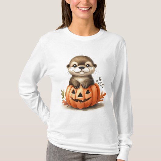 愛らしいハロウィンのカワウソ Tシャツ (正面)